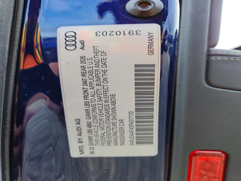 Продаж на аукціоні авто 2023 Audi A4, vin: WAUEAAF43PA017170, номер лоту: 70004856