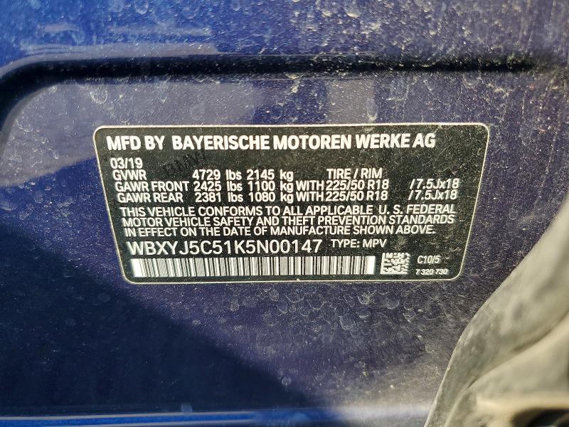 2019 Bmw X2 მანქანა იყიდება აუქციონზე, vin: WBXYJ5C51K5N00147, აუქციონის ნომერი: 69253366