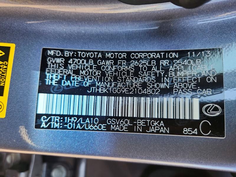 Aukcja sprzedaży 2014 Lexus Es, vin: JTHBK1GG9E2104802, numer aukcji: 68975796