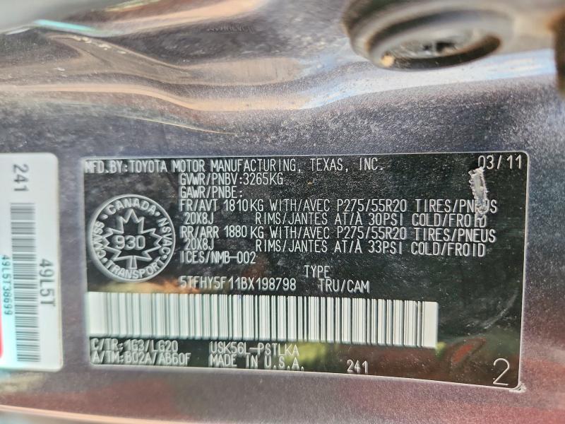 Продажа на аукционе авто 2011 Toyota Tundra, vin: 5TFHY5F11BX198798, номер лота: 68257376
