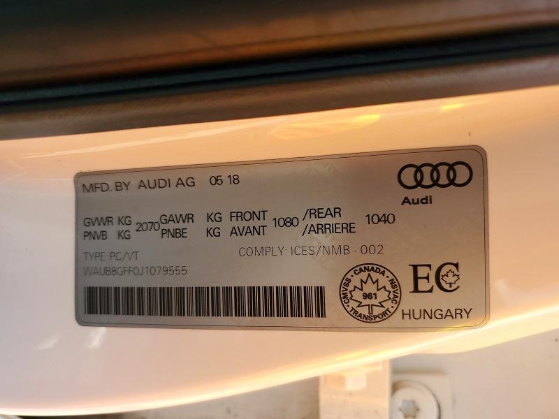 Auction sale of the 2018 Audi A3, vin: WAUB8GFF0J1079555, lot number: 68701386