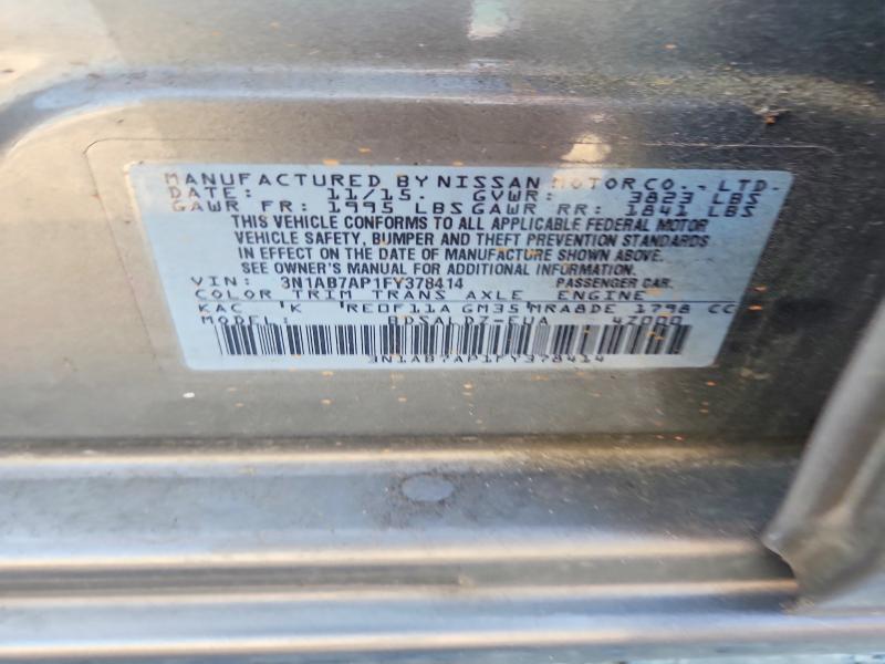 Aukcja sprzedaży 2015 Nissan Sentra, vin: 3N1AB7AP1FY378414, numer aukcji: 68427546