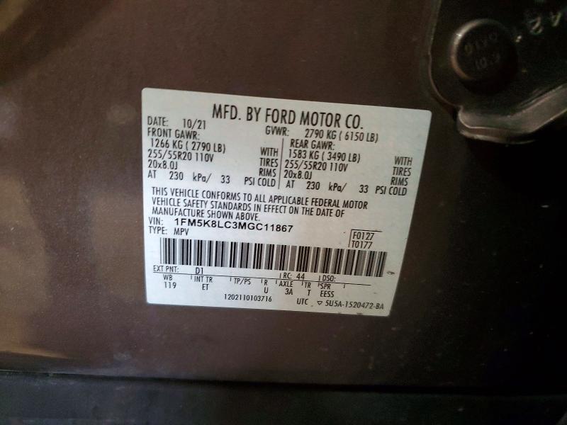 Aukcja sprzedaży 2021 Ford Explorer, vin: 1FM5K8LC3MGC11867, numer aukcji: 68428726