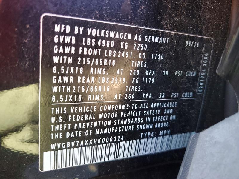 Aukcja sprzedaży 2017 Volkswagen Tiguan, vin: WVGBV7AXXHK000324        , numer aukcji: 67453486