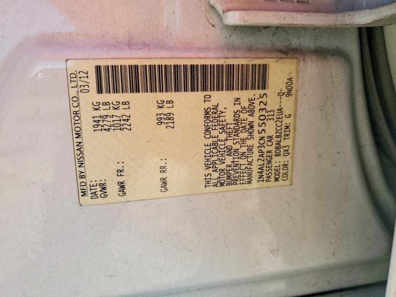 2012 Nissan Altima მანქანა იყიდება აუქციონზე, vin: 1N4AL2AP3CN550325, აუქციონის ნომერი: 69321276
