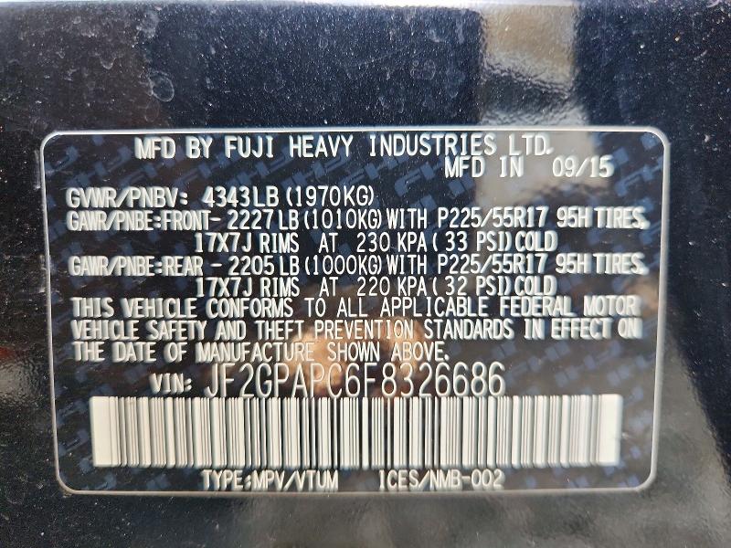 2015 Subaru Xv Crosstrek Hybrid მანქანა იყიდება აუქციონზე, vin: JF2GPAPC6F8326686, აუქციონის ნომერი: 68626546