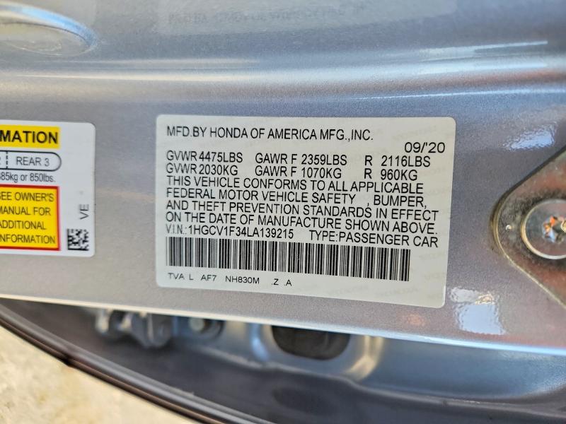 68266636 :رقم المزاد ، 1HGCV1F34LA139215 vin ، 2020 Honda Accord مزاد بيع