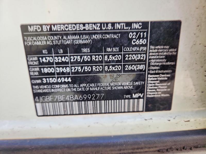 67539636 :رقم المزاد ، 4JGBF7BE4BA699277 vin ، 2011 Mercedes-benz Gl مزاد بيع