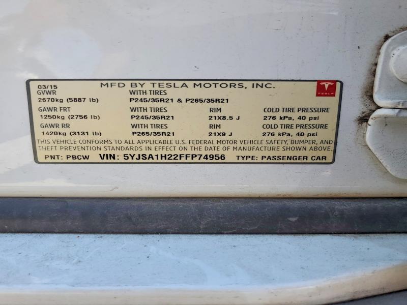 Продажа на аукционе авто 2015 Tesla Model S, vin: 5YJSA1H22FFP74956, номер лота: 67170276