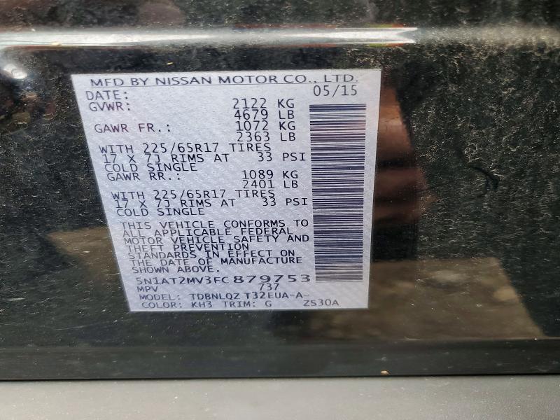 68378876 :رقم المزاد ، 5N1AT2MV3FC879753 vin ، 2015 Nissan Rogue مزاد بيع