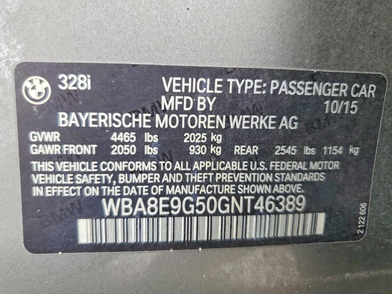 Продажа на аукционе авто 2016 Bmw 328, vin: WBA8E950GNT46389, номер лота: 67118746