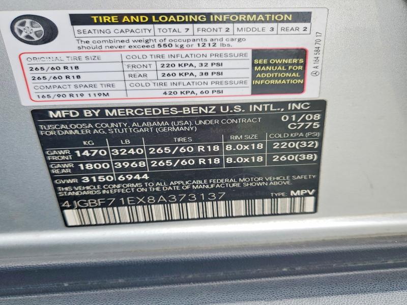 67662286 :رقم المزاد ، 4JGBF71EX8A373137 vin ، 2008 Mercedes-benz Gl مزاد بيع