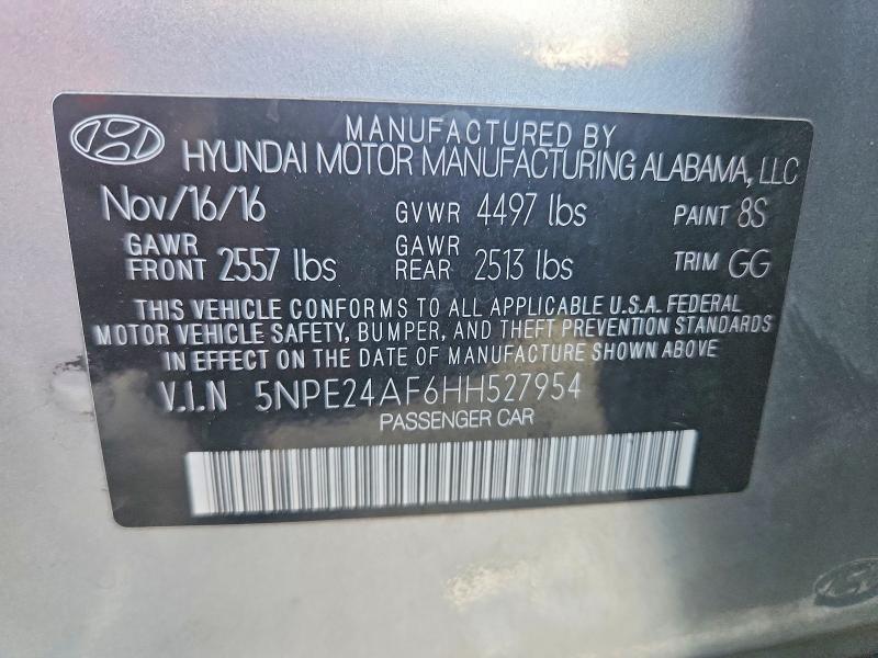2017 Hyundai Sonata მანქანა იყიდება აუქციონზე, vin: 5NPE24AF6HH527954, აუქციონის ნომერი: 69977216