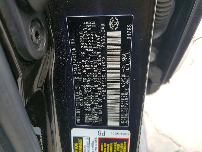 67669796 :رقم المزاد ، 4T1BF1FK5CU164813 vin ، 2012 Toyota Camry مزاد بيع