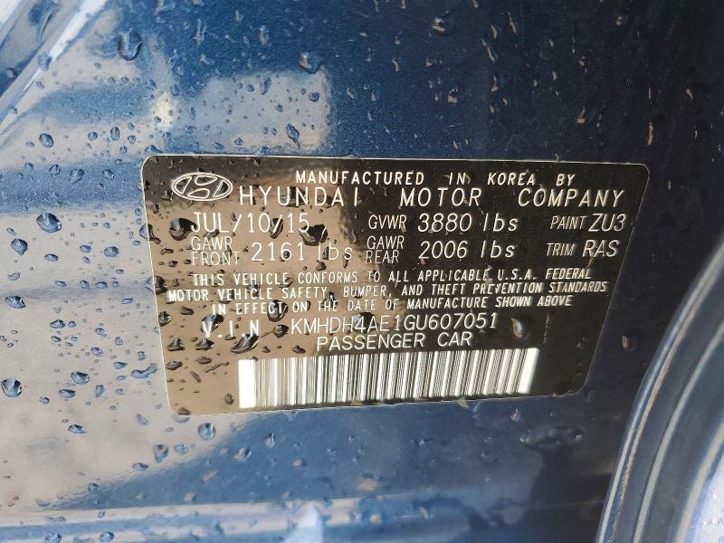 Aukcja sprzedaży 2016 Hyundai Elantra, vin: KMHDH4AE1GU607051, numer aukcji: 69556466