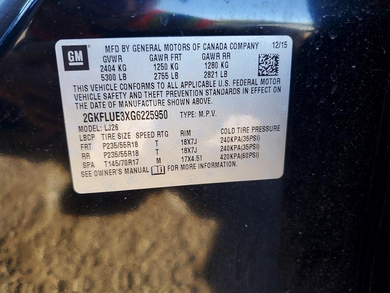 Aukcja sprzedaży 2016 Gmc Terrain, vin: 2GKFLUE3XG6225950, numer aukcji: 69343436