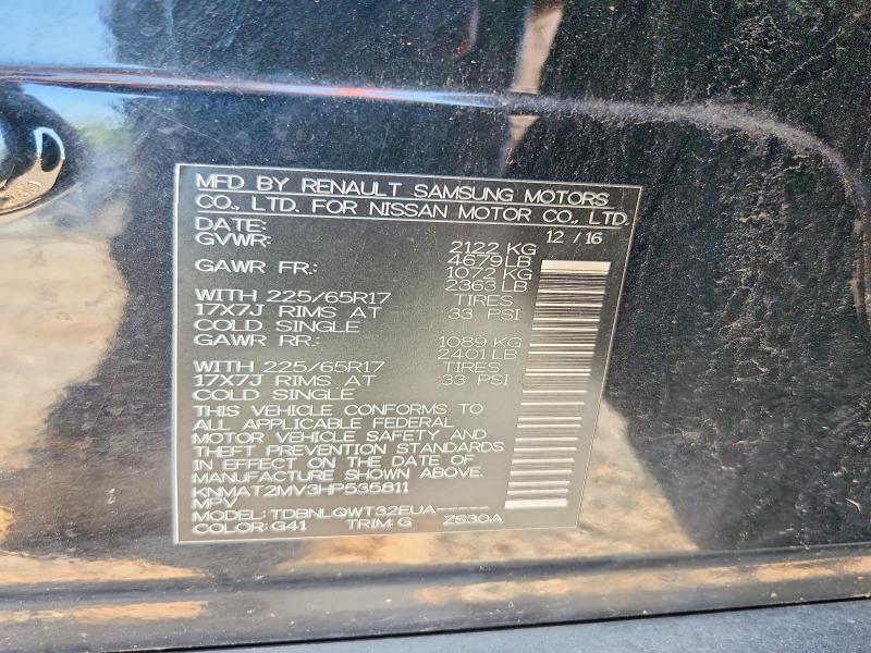 68563416 :رقم المزاد ، KNMAT2MV3HP535811 vin ، 2017 Nissan Rogue مزاد بيع