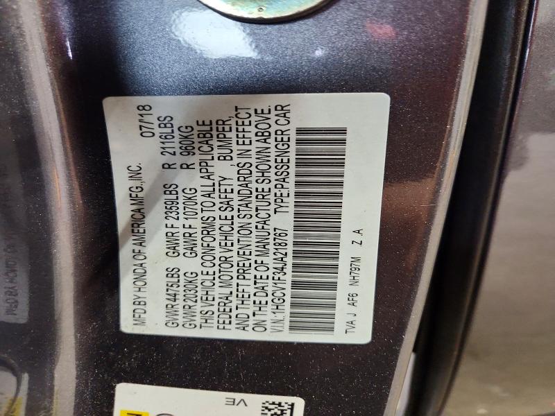 2018 Honda Accord მანქანა იყიდება აუქციონზე, vin: 1HGCV1F34JA218767, აუქციონის ნომერი: 69132916