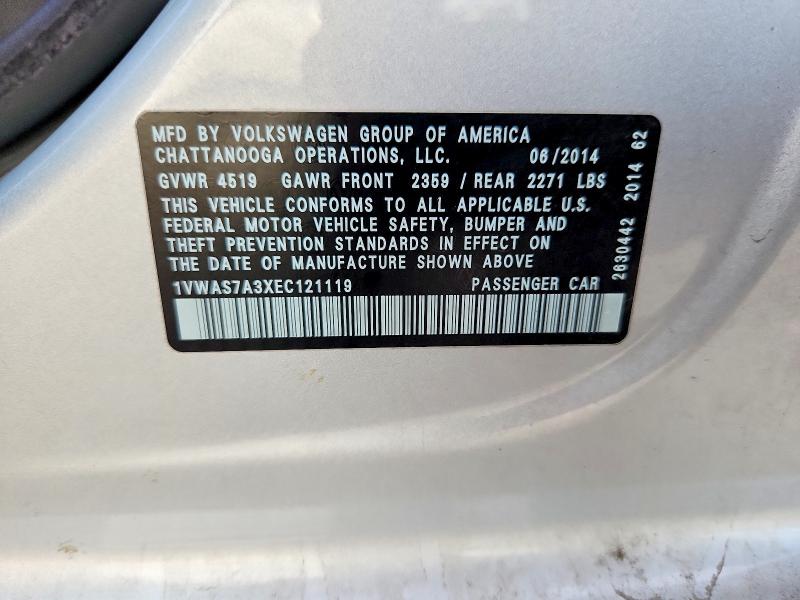 Aukcja sprzedaży 2014 Volkswagen Passat, vin: 1VWAS7A3XEC121119, numer aukcji: 69247996