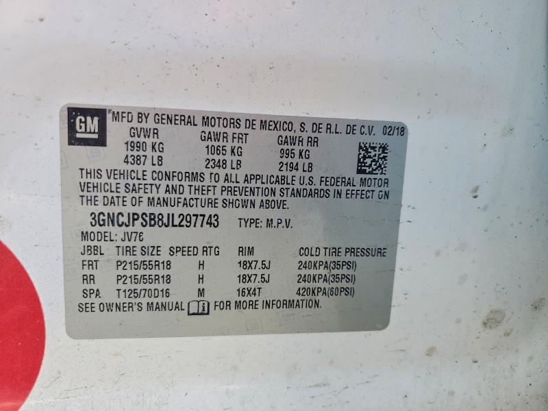 68155666 :رقم المزاد ، 3GNCJPSB8JL297743 vin ، 2018 Chevrolet Trax مزاد بيع