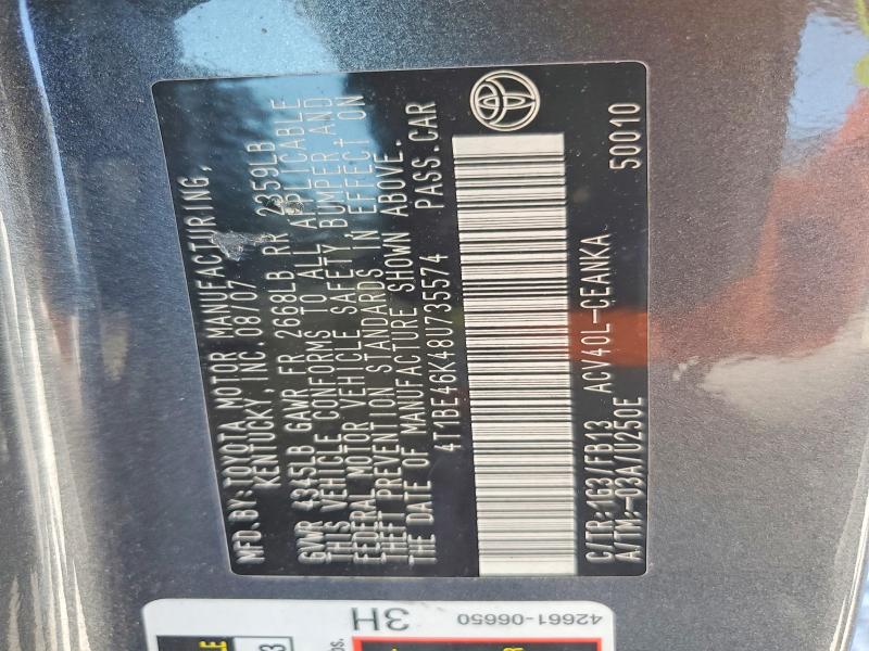 2008 Toyota Camry მანქანა იყიდება აუქციონზე, vin: 4T1BE46K48U735574, აუქციონის ნომერი: 68770196