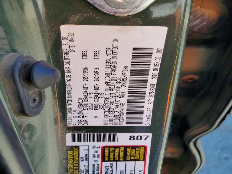69543606 :رقم المزاد ، 3TMCZ5ANXNM497699 vin ، 2022 Toyota Tacoma مزاد بيع