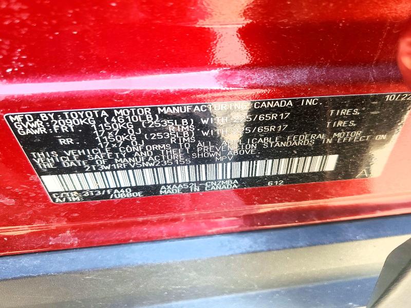 Aukcja sprzedaży 2022 Toyota Rav4, vin: 2T3W1RFV5NW235155, numer aukcji: 67149776