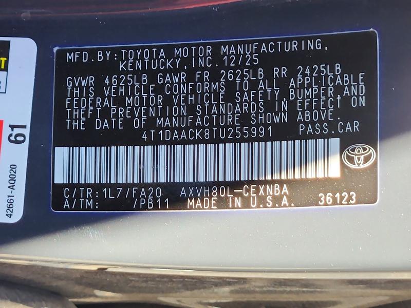 Aukcja sprzedaży 2026 Toyota Camry, vin: 4T1DAACK8TU255991, numer aukcji: 67199506