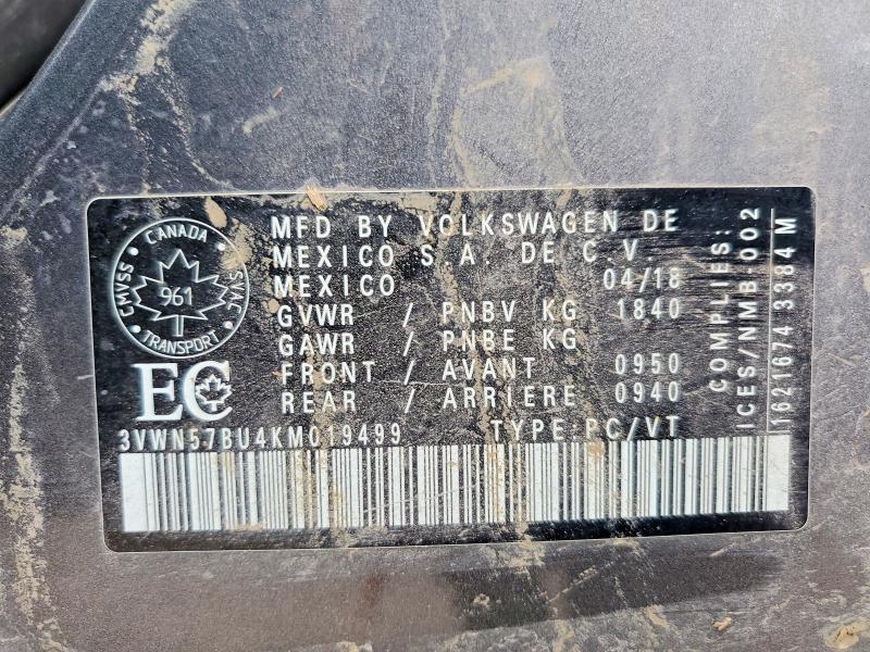 71055846 :رقم المزاد ، 3VWN57BU4KM019499 vin ، 2019 Volkswagen Jetta مزاد بيع