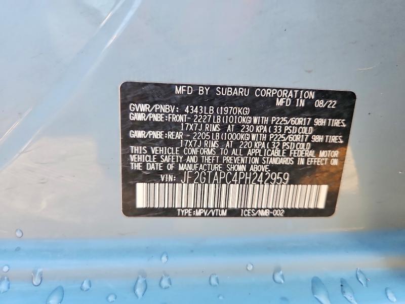 Aukcja sprzedaży 2023 Subaru Crosstrek, vin: JF2GTAPC4PH242959, numer aukcji: 68230236