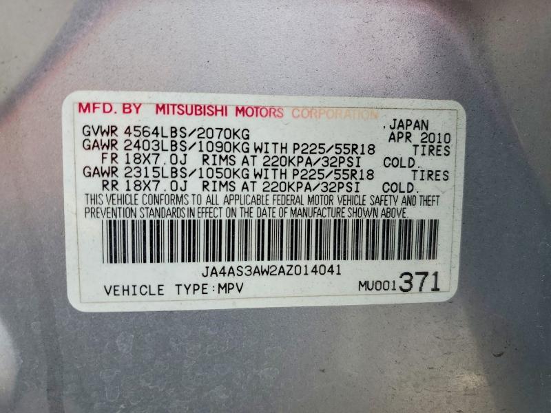 Продаж на аукціоні авто 2010 Mitsubishi Outlander, vin: JA4AS3AW2AZ014041, номер лоту: 68962216