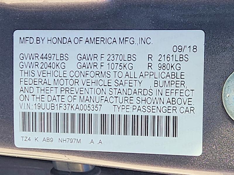 2019 Acura Tlx მანქანა იყიდება აუქციონზე, vin: 19UUB1F37KA005357, აუქციონის ნომერი: 67178946