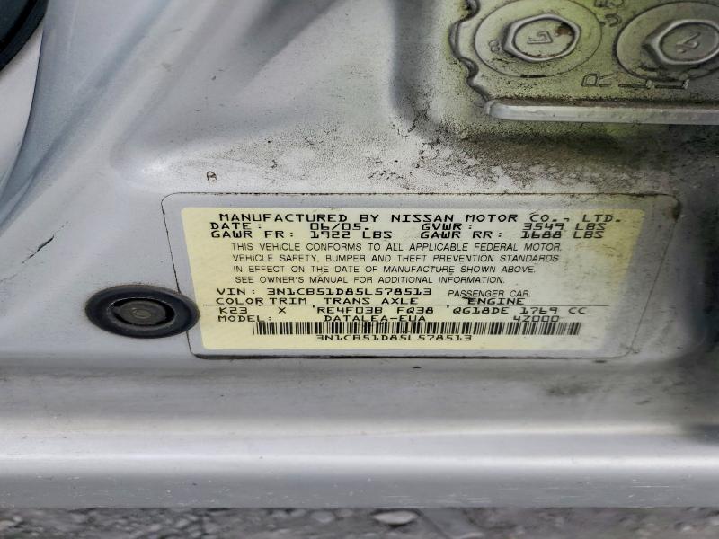 Aukcja sprzedaży 2005 Nissan Sentra, vin: 3N1CB51D85L578513, numer aukcji: 70275356
