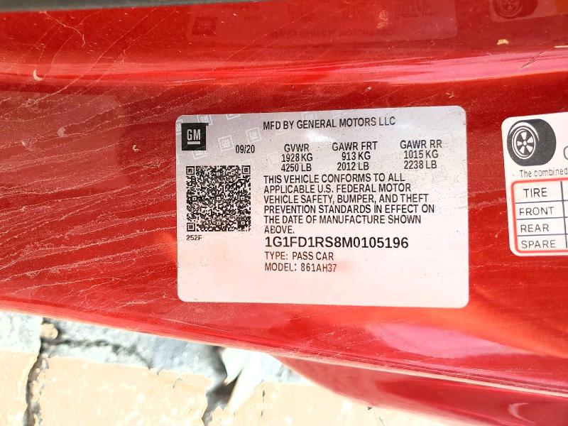 2021 Chevrolet Camaro მანქანა იყიდება აუქციონზე, vin: 1G1FD1RS8M0105196, აუქციონის ნომერი: 67930116