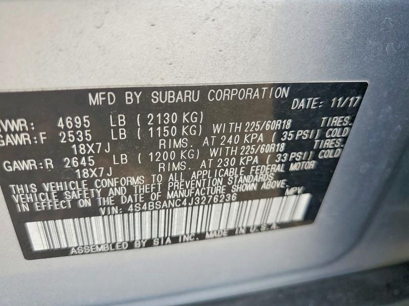 67149946 :رقم المزاد ، 4S4BSANC4J3276236 vin ، 2018 Subaru Outback مزاد بيع