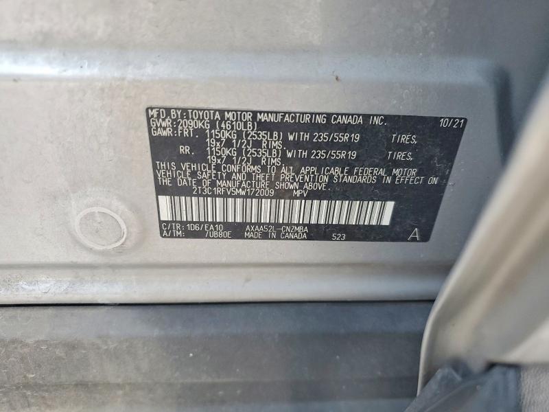 2021 Toyota Rav4 მანქანა იყიდება აუქციონზე, vin: 2T3C1RFV5MW172009, აუქციონის ნომერი: 67601576