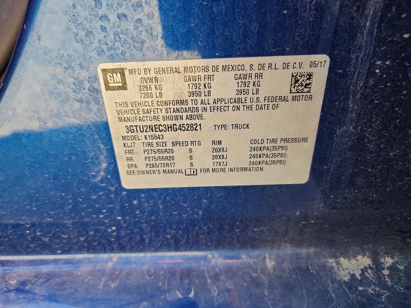 Aukcja sprzedaży 2017 Gmc Sierra, vin: 3GTU2NEC3HG452821, numer aukcji: 69722896