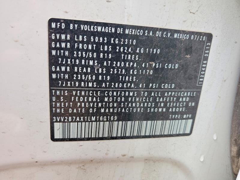 70301116 :رقم المزاد ، 3VV2B7AX1LM160169 vin ، 2020 Volkswagen Tiguan مزاد بيع