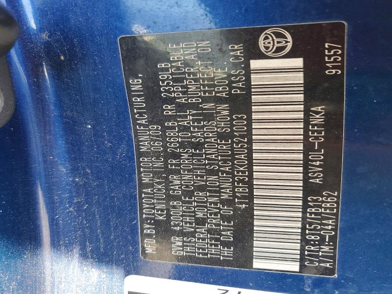 2010 Toyota Camry მანქანა იყიდება აუქციონზე, vin: 4T1BF3EK0AU521003, აუქციონის ნომერი: 69555726