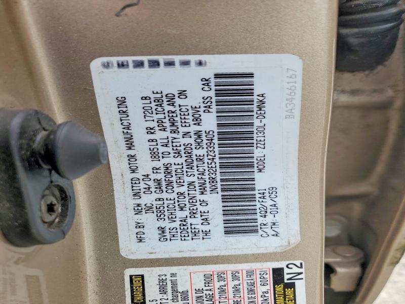 69816316 :رقم المزاد ، 1NXBR32E54Z339405 vin ، 2004 Toyota Corolla مزاد بيع