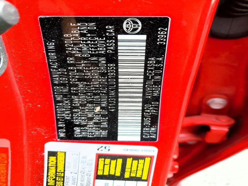 2020 Toyota Camry მანქანა იყიდება აუქციონზე, vin: 4T1J31AK1LU019358, აუქციონის ნომერი: 67542706