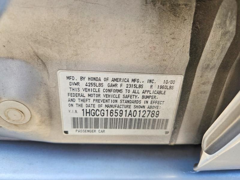 69982106 :رقم المزاد ، 1HGCG16591A012789 vin ، 2001 Honda Accord مزاد بيع