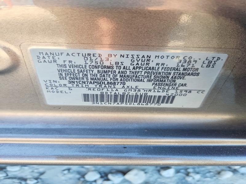 Продажа на аукционе авто 2013 Nissan Versa, vin: 3N1CN7AP5DL868770, номер лота: 68844466