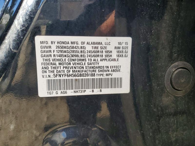 Продаж на аукціоні авто 2016 Honda Pilot, vin: 5FNYF6H56GB039188, номер лоту: 69773116