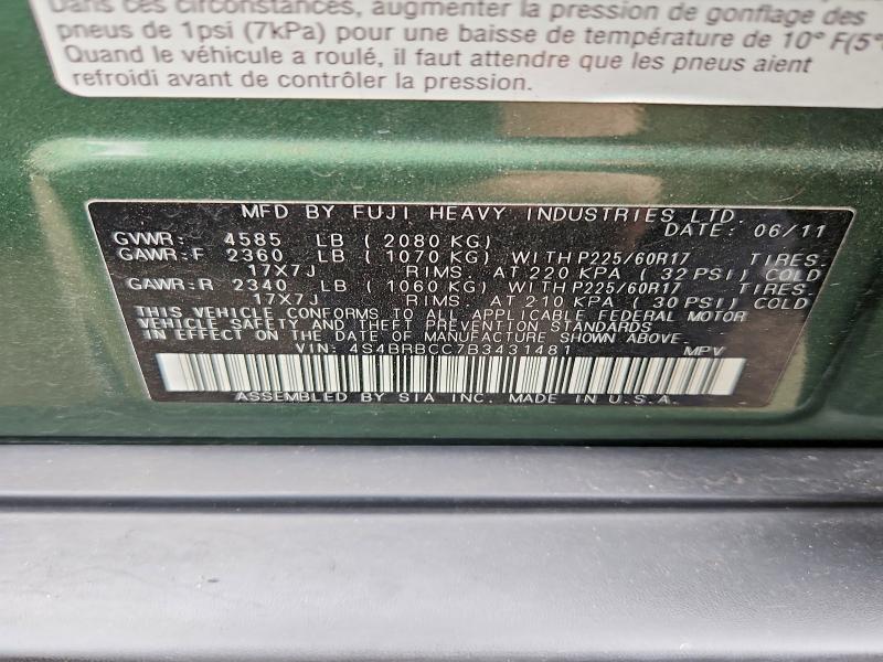 Продаж на аукціоні авто 2011 Subaru Outback, vin: 4S4BRBCC7B3431481, номер лоту: 69966906