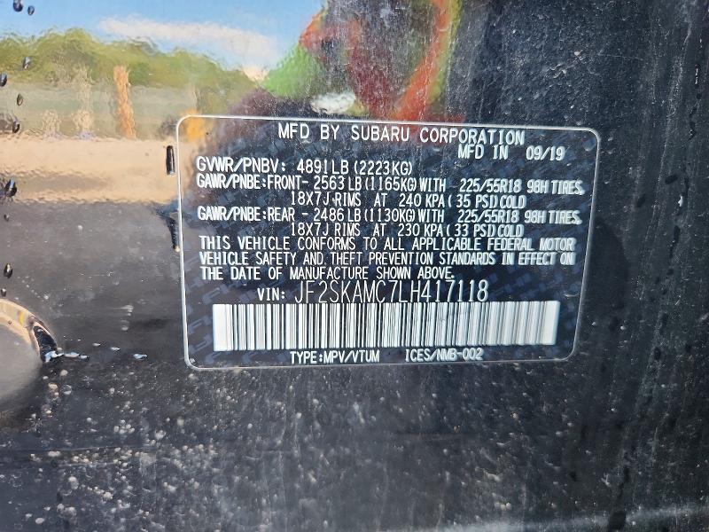 2020 Subaru Forester მანქანა იყიდება აუქციონზე, vin: JF2SKAMC7LH417118, აუქციონის ნომერი: 67708206