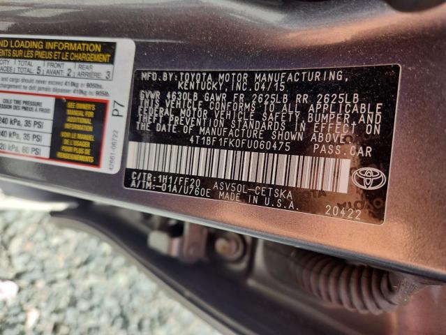 2015 Toyota Camry მანქანა იყიდება აუქციონზე, vin: 4T1BF1FK0FU060475, აუქციონის ნომერი: 67314796