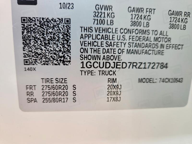 69226646 :رقم المزاد ، 1GCUDJED7RZ172784 vin ، 2024 Chevrolet Silverado مزاد بيع