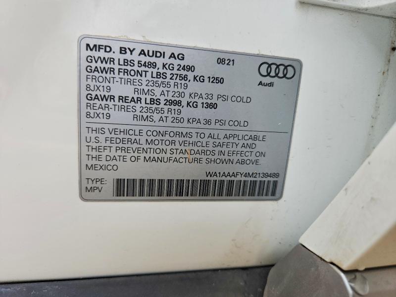 2021 Audi Q5 მანქანა იყიდება აუქციონზე, vin: WA1AAAFY4M2139489, აუქციონის ნომერი: 68160026