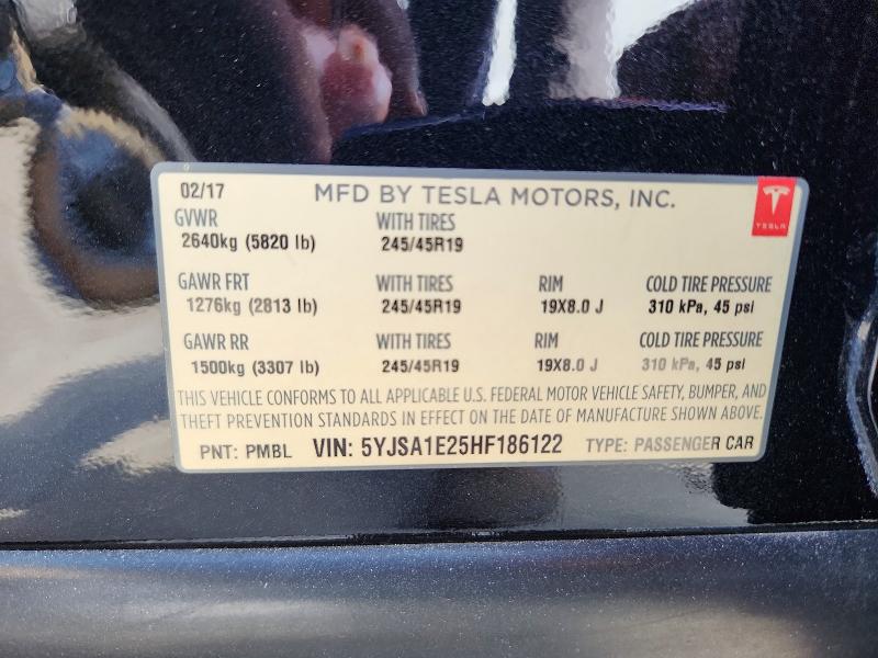 Продажа на аукционе авто 2017 Tesla Model S, vin: 5YJSA1E25HF186122, номер лота: 66148116